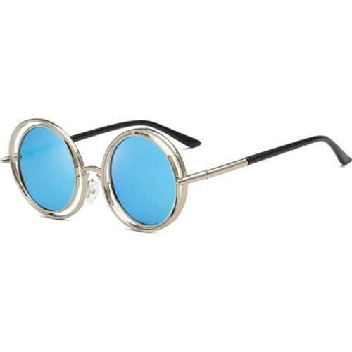 Women round metal double circle personalized sunglasses new round sunglasses men sunglasses oversized blue sunglasses