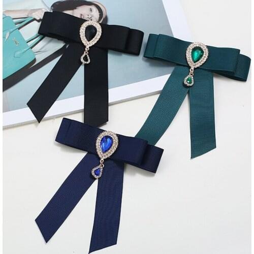Green Blue Black Velvet Crystal Vintage Fabric Big Bow Brooches For Women Neck Tie Wedding Party Clothing Accessories