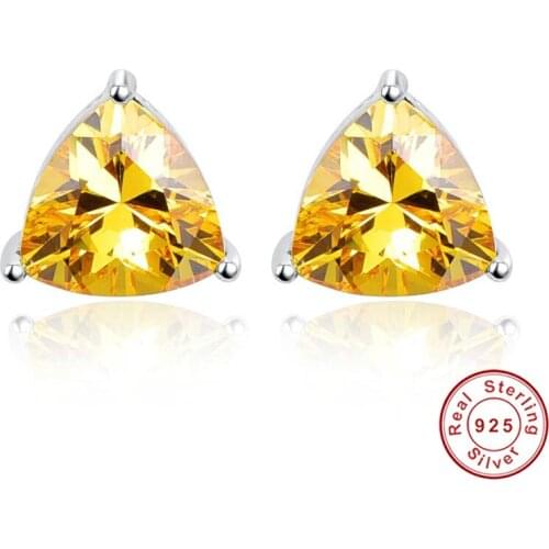 6.2ct Genuine 925 Sterling Silver Wedding Engagement Jewelry Triangle Citrine Earrings Brincos Fashion Jewelry for Women