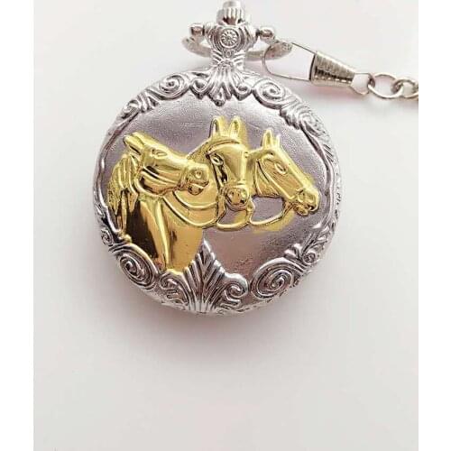 Gold silver horse antique quartz men and woman cowboy chain pocket watches gift