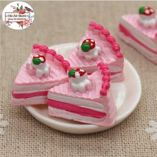 10PCS Pink strawberry cake Dessert Resin Flat back Cabochon Miniature food Art Supply Decoration Charm