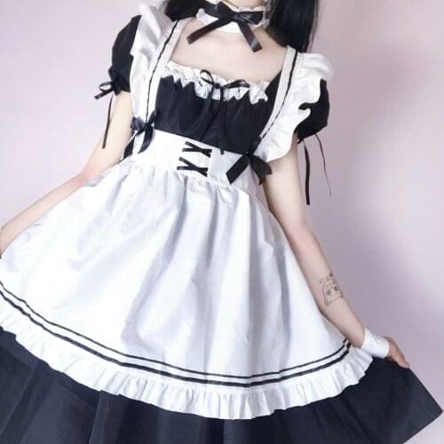2021 Black Cute Lolita Maid Costumes Girls Women Lovely Maid Cosplay Costume Animation Show Japanese Outfit Dress Clothes