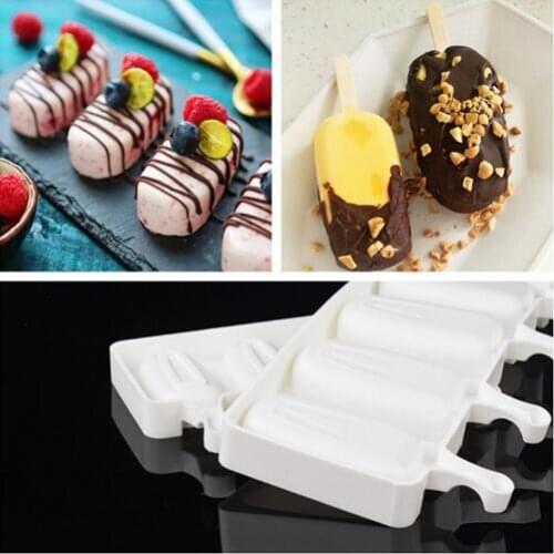 4/50 Wooden sticks Cell Big Size Silicone Ice Cream Molds DIY Homemade Dessert Freezer Fruit Juice Ice Maker Mould with Stick