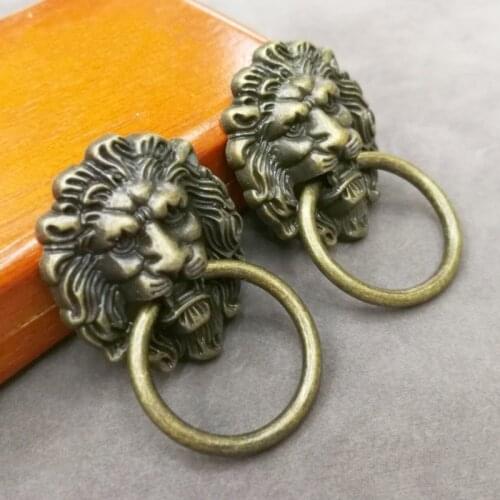 5 Pcs Lion Head Antique Alloy Cabinet Knobs and Handles Wardrobe Drawer Door Pull Retro Decoration with Screw Furniture Handle