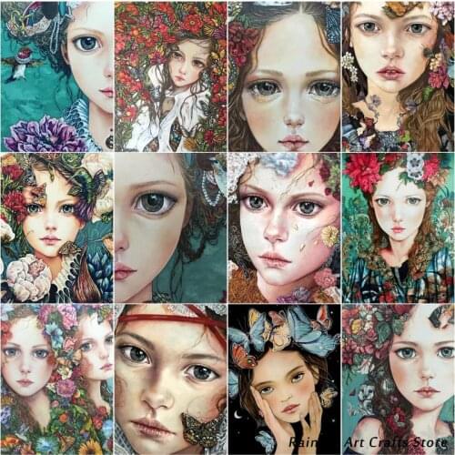 5D Diy Diamond Embroidery Butterfly Flower Girl Portrait Full Square Round Drill Cross Stitch Kits Mosaic Pictures Home Decor