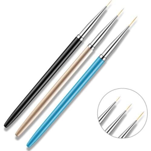 60Set/Lot 3Pcs/Set Nail Brush Flower Drawing Fine Hook Pen Metal Carved Phototherapy Drag Line Pen Manicure HA2173