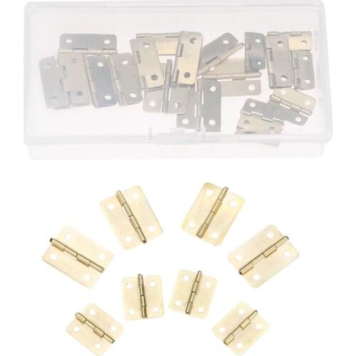 60Pcs Metal Gold Furniture Cabinet Door Hinge Jewelry Wooden Boxes Decorative Hinge With Screws 18*16mm/23*19mm