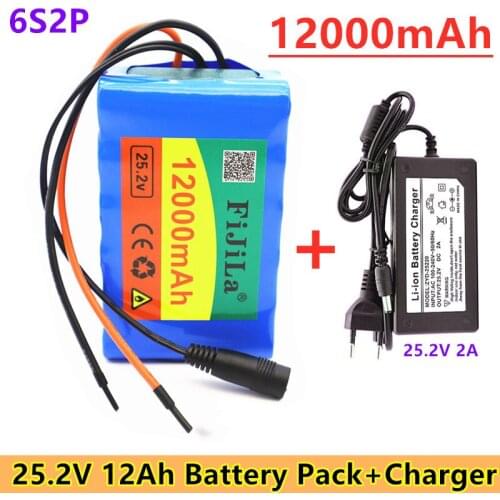 24V 12Ah 6s2p 18650 Battery Lithium Battery 25.2V 12000mAh Electric Bicycle Moped /Electric/Li ion Battery Pack with + charger