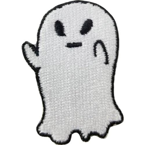 White Ghost Cartoon Patch Motorcycle Embroidered Iron On Patch White Twill Fabric Front Jacket DIY Patches Free Shipping