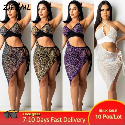 Bulk Items Wholesale Lots Woemns Party Midi Dresses Fashion Off Shoulder Side Slit Sequin Dress Classic Halter Backless Robe