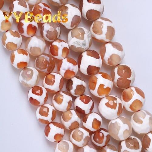 Natural Faceted Orange White Stripe Dzi Agates Beads Tibetan Mystical Football Loose Beads For Jewelry Making Bracelets 8 10mm