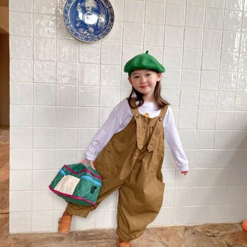 Kids' Pants 2021 Autumn New Korean Boys and Girls' Loose and Cute Pocket Solid Color Casual Childrens One-piece Back Pants