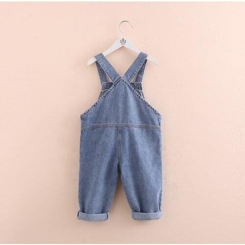 2 3 4 5 6 7 Y Toddler Girls Denim Overalls Korean Loose Solid Pocket Kids Denim Jumpsuits for Girl Child Jeans Pants Autumn