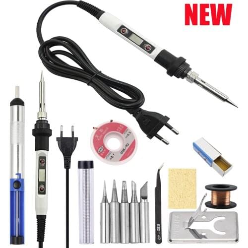 220V/110V Electric Soldering Iron Adjustable Temperature LCD Soldering Ceramic Heater Soldering Iron Head Ddesoldering Pump Set