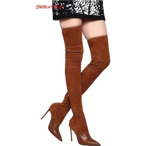 Emma King Pointed Toe Women Boots Over The Knee Patchwork Thigh High Boots Stretch Elastic High Heels Long Boots Ladies Shoes 43