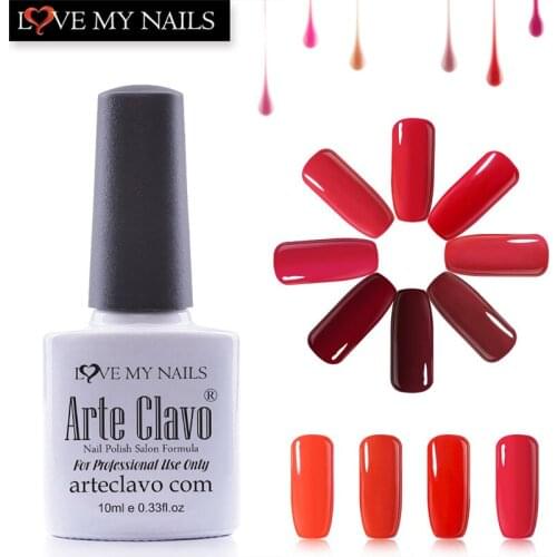 Arte Clavo 10ml Hot Sale Red Color Series Soak Off Gel Lacquer Nail Polish Nail Art Set Gel Polish Top Coat And Primer Nail Gel