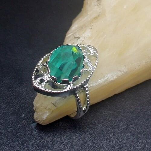 Gemstonefactory Jewelry Big Promotion Single Unique 925 Silver Genuine Green Topaz Women Men Gifts Band Rings 9# 20213020