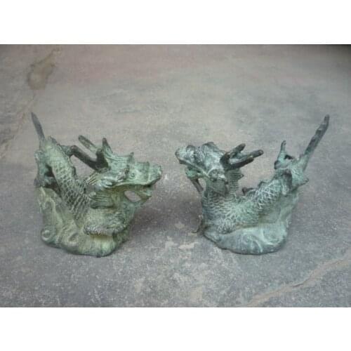 Characteristic old a pair of Qing Dynasty Bronze dragon Statue / sculpture, free shipping