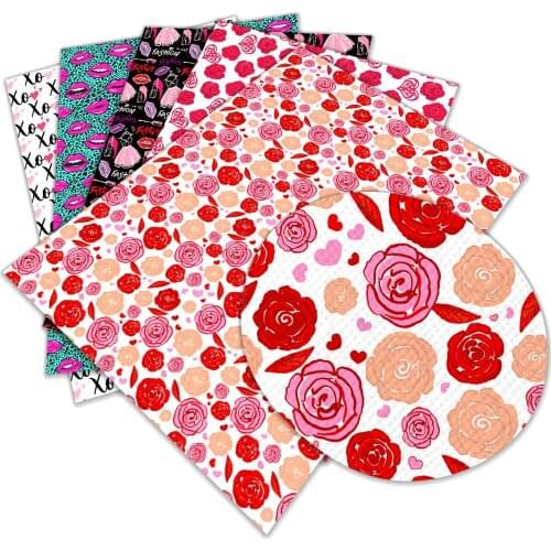 New Love Flower Pink Lips Pattern Printed Valentines Day Faux Leather A4 22x30cm for DIY Holiday Decoration Accessory Crafts