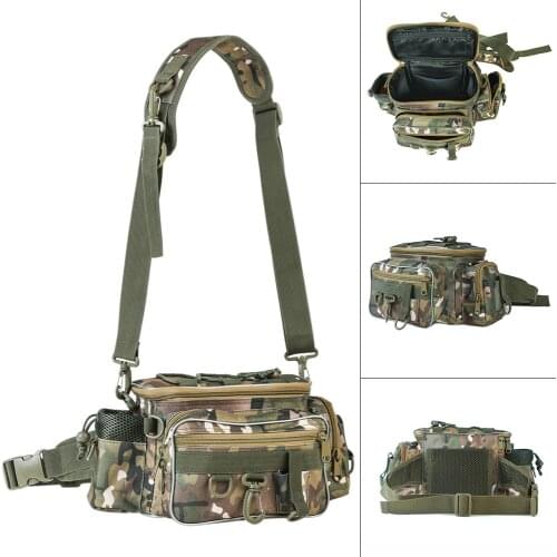 Camouflage Waist Shoulder Messenger Fishing Tackle Bag Fishing Reel Lure Photography Camera Storage Bags 34x17x16cm Outdoor Tool
