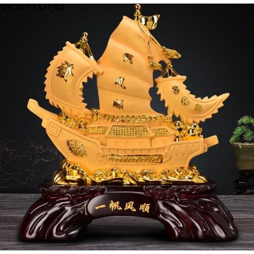 WSHYUFEI CHINESE LUCKY FORTUNE RESIN SAILBOAT STATUE LUCKY HOME OFFICE DECORATION TABLETOP CRAFTS ORNAMENTS HOUSEWARMING GIFTS