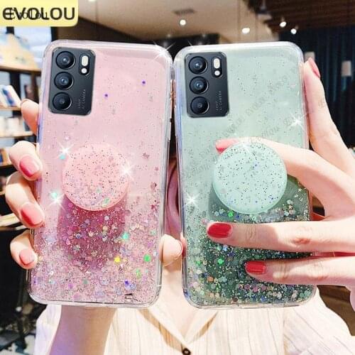 Ring Holder socket phone case for OPPO Reno 6 Pro 5F 4 SE Find X3 A94 A93 A54 Realme 8 Pro 7i X7 X3 Bling Glitter Clear Cover