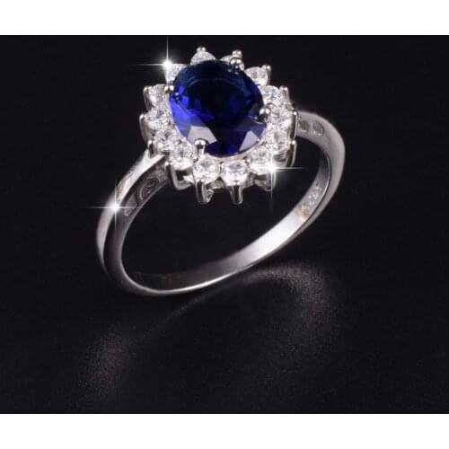 Size 5-10 Princess Diana William Kate Middletons 3ct Created Blue Sapphire Engagement 925 Sterling Silver Ring for Women