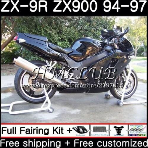 Body For KAWASAKI NINJA ZX900 ZX-9R 1994 1995 1996 1997 66HC.15 ZX 9 R 94 97 Gloss black ZX 9R 900CC ZX9R 94 95 96 97 Fairing