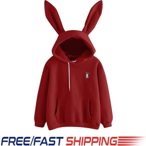 Cute Bunny Hoodies 3D Ears Sweatshirts Long Sleeve Pullover Tops Womens Casual Clothes Autumn Winter Warm Outwear New Coat S-XL