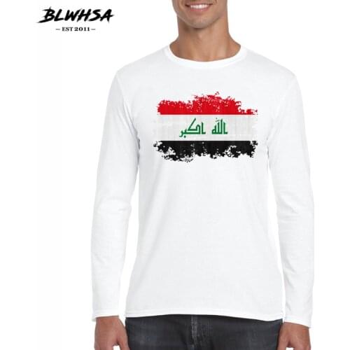 BLWHSA New Fall Mens Cotton T Shirt Long Sleeve Casual Iraq Flag Design T-shirt Men Tops Tees Tshirts Camisas Masculinas