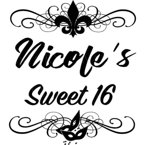 Wall sticker Sweet 16 Dance Floor Decal fleur Masquerade Theme Mardi Gras mask Custom Name Reception Decals Party Decor HY134