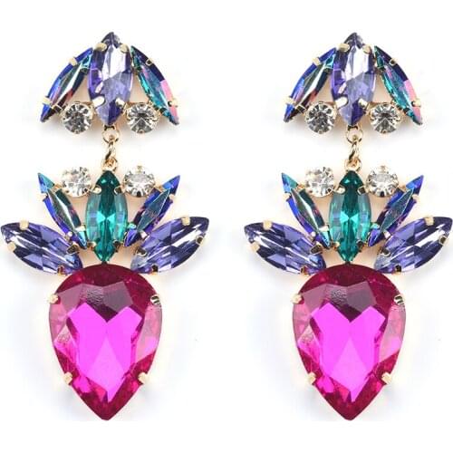 2020 New Purple Red Green Glass Crystal Water Drop Earrings Women Statement Long Earrings Jewelry Female Vintage Dangle Earrings