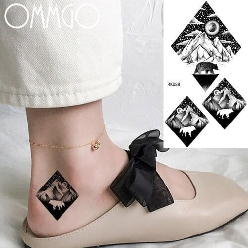 OMMGO Geometric Diamond Mountain Galaxy Temporary Tattoos Sticker Bear Fake Tattoo Star Custom Tatoos Body Art For Women Men