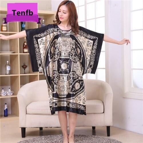 Wholesale Summer Women Satin Robe Dress Nightdress Lady Lounge Nightwear Homewear Nightgown Sleepwear T46