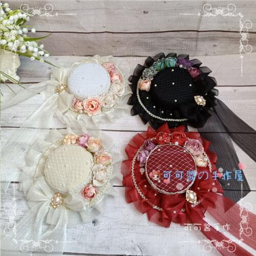 Hand Made Lolita Flat Hat Gorgeous Tea Party-Elegant Hat Bride Ocean Accessories Dark CLA Bowler Hat