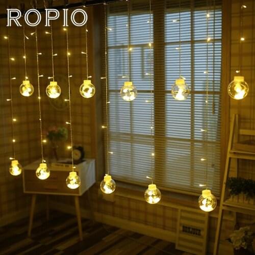 ROPIO 2.5x1m 108 LEDs Holiday Lighting 220V Wish Ball Globe LED Curtain String Fairy Light Backyard Patio Wedding Decoration