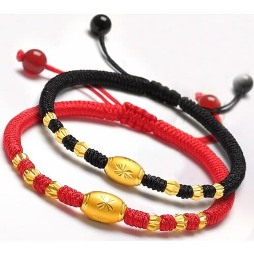 Real 24k Yellow Gold Bracelet Women 3D Oval Beads Knitted Bracelet Lovers Bracelet