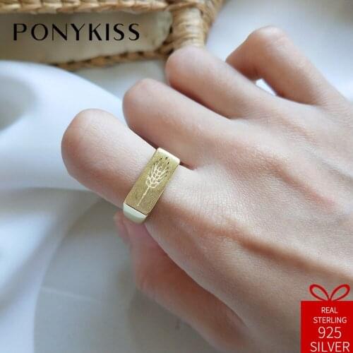 PONYKISS Vintage S925 Sterling Silver Paddy Square Adjustable Opening Ring For Women Party Everyday Delicate Jewelry Chic Gift