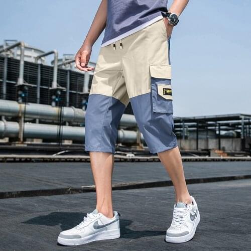 Shorts Mens Pants Summer Casual Drawstring Waist ants Workwear Calf-Length Pants Patchwork Sports Beach Cropped Pants Pockets