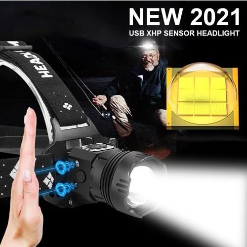 XHP100 IR Sensor Led Headlamp Rechargeable USB Torch Headlight 18650 Head Lamp Super Bright Induction Light Fishing Lantern