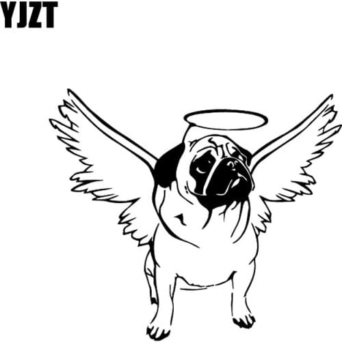 YJZT 15CM*13CM Pug Dog Halo Angel Wings Cute Puppy Car Decal Vinyl Sticker Black/Silver C10-00264