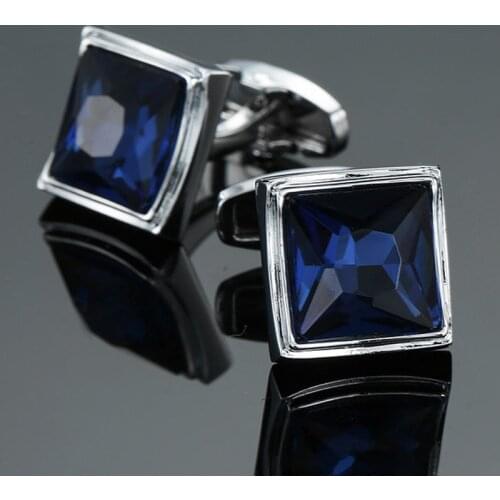 High quality crystal Cufflinks New Fashion Jewelry Blue Crystal Cufflinks mens Wedding Shirt SUIT PIN BADGE gift