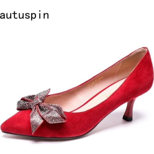 Autuspin Red Womens Pumps 2021 Fashion Crystal Butterfly Knot Elegant High Heels Bridal Wedding Party Stilettos Shoes Woman