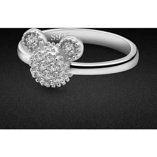 Fashion 100%925 Silver Mickey Ring For Women Cute Animal Finger Rings For Girl Brand Ring Fine Jewelry Gift