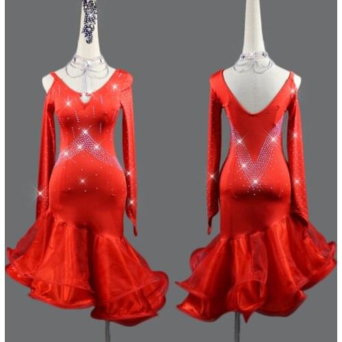 Red Latin Dance Dress Women Adult Three Steps Dress Cha Cha/Rumba Professional Stage Ladies Latin Competition Dresses VD402