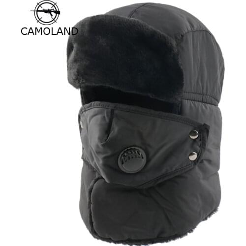 CAMOLAND Winter Thermal Faux Fur Bomber Hats Women Men Scarf Earflap Cap Russian Hat Waterproof Trapper Snow Skiing Caps