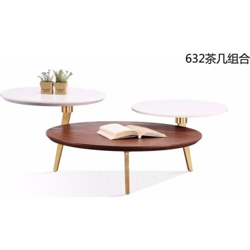 0608CJ632 Piano paiting modern creative stainless steel frame combination round tea table coffee table 800x430cm 500x360cm