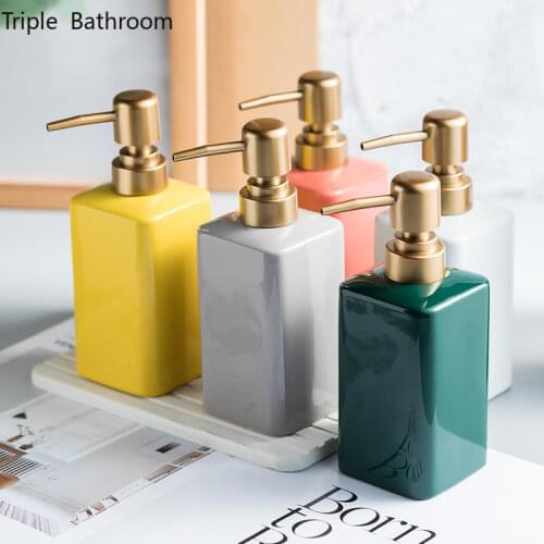 Light Luxury Ceramics Liquid Soap Dispenser Pure Color Hand Soap Dispenser Bottle Empty Pump Bottle Bathroom Accessories
