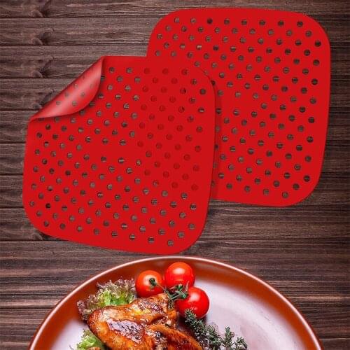 1PC Air Fryer Mat Square Round Premium Perforated Silicone Non-Stick Steaming Basket Mat Baking Cooking Tools 7.5/8.5/8/9 Inch