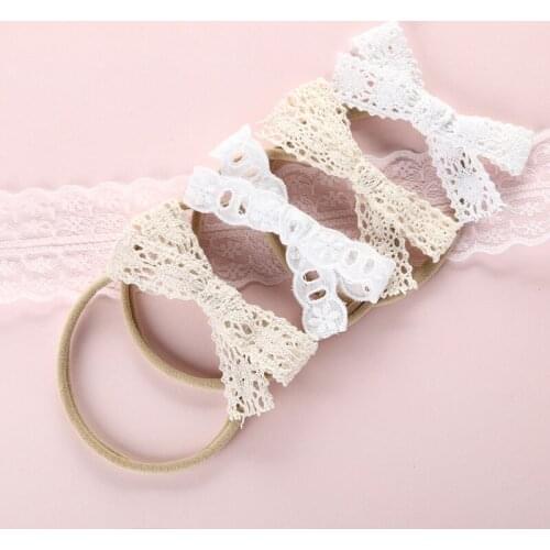 12 pcs/lot, Vintage Lace Bow Nylon Headband or Hair Clips, Baby Shower Gift